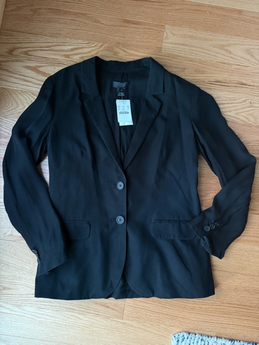 NWT J.Crew Collection 100% Silk Blazer Black Two Button Petite Size 4P